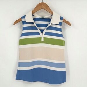 Covington Y2K Blue/Green/Tan Striped Collared Neckline Tank Top Women's S